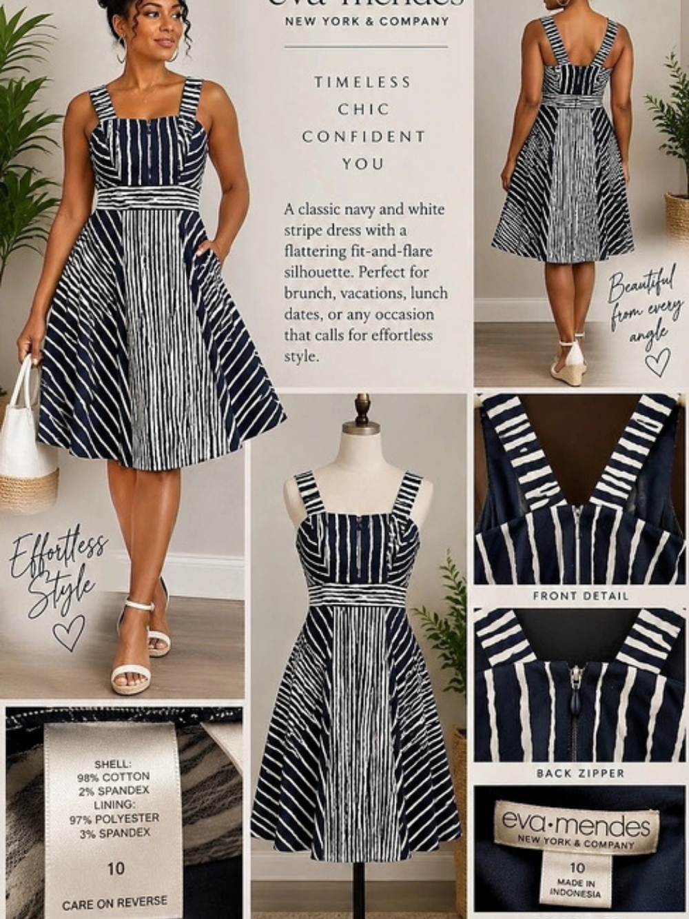 Eva Mendes New York & Company Fit & Flare Dress Abstract Stripe Fit & Flare